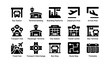 © Cali6ro - Black icons of transportation and transit hubs including city stations and bus stops