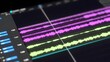 © Tasnim - Digital audio waveforms display vibrant magenta and yellow-green tracks within a professional editing software interface.