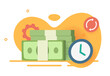 © vladwel - Money payment pending review process time icon vector modern graphic illustration, cash transaction with clock as financial validity renew process, currency automation waiting