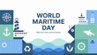 © adop - World maritime day illustration with shipping containers vessels and eco friendly icons promoting ocean conservation and sustainability