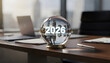 © Oleksandr - Crystal Sphere with 2026 Reflection of a Modern City Skyline on an Executive Desk, Symbolizing Future Business Vision and Planning