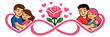 © cac_tus - Cartoon graphic illustration of a loving couple and a rose depicting embracing within an infinity symbol surrounded by hearts for romantic relationships