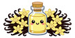 © cac_tus - Cute cartoon vanilla illustration set featuring a happy extract bottle, vanilla beans, and flowers for food, dessert, aromatherapy, and cosmetic design