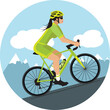 © Albachiaraa - Female cyclist climbing a mountain pass. Hand-drawn vector illustration. Flat design in green.
