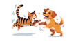 © andi - Cartoon cat and dog playing together on white background