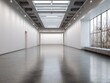 © Bouchra - Modern art gallery with clean white walls and polished concrete floor. Large skylight floods the space with natural light. Track lighting illuminates the minimalist interior evenly
