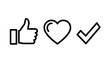 © MAHMUDA  - Social Media Reaction Icon Set: Thumbs Up, Heart, and Checkmark for Likes, Favorites, and Approvals.