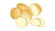 © Mani - Fresh Potatoes Illustration with Whole and Sliced Pieces Isolated on White Background