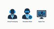 © Mehedi - AI and simulation icons: Virtual Prototyping, Simulation Model, Digital Twin - illustrating advanced technology, modeling, and virtual reality