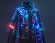 © kiki - Futuristic Cyberpunk Fashion Glowing Neon Blue and Pink Circuit Board Jacket Hoodie Art