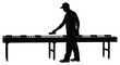 © RMvectors02 - A stark black silhouette of a man operating a conveyor belt in an industrial setting silhouette high quality professional