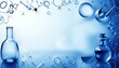 © Habibur Rahaman - A blue-toned digitally rendered image featuring various glass laboratory equipment and molecular structures with water droplets and reflections on a white to blue gradient background