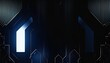 © Habibur Rahaman - A dark abstract background with a glowing rectangular light source and geometric shapes in a futuristic design concept with a predominantly blue and black color scheme and metallic accents