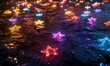 © VideoHub - Vibrant arrangement of colorful glittering stars on a dark textured surface, illuminated by soft ambient light for a magical aesthetic 4k hyperrealistic photo