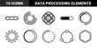 © MSTRABEIA - Loading progress bars and data processing indicators in technical monoline aesthetic. Minimalist interface elements for software development and system status dashboards.