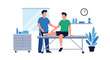 © Amie - Modern flat vector illustration of physiotherapist helping patient with rehabilitation exercises representing recovery treatment, mobility improvement and healthcare therapy