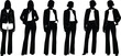 © Hamida - Business women silhouettes in professional attire with blazers, trousers, blouses, workplace poses, corporate fashion vector illustration design collection