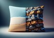 © Paul - Conceptual artwork of a pillow transforming into dense rock, illustrating the profound weight of persistent, burdensome thoughts and stress, transformation, illustration, metaphoric