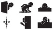 © Riki - Collection of Silhouette Icons Depicting Children Peeking and Observing from Various Positions.