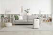 © Pixel-Shot - Interior of light living room with air purifier, sofa and shelf units