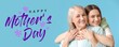 © Pixel-Shot - Portrait of happy mature woman and her daughter on blue background. Greeting banner for Mother's Day