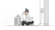 © design.idn - Young man with laptop and suitcase charging device.