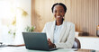 © peopleimages.com - Laptop, business and portrait of black woman in office for finance review, consulting and investment. Corporate, professional and person on computer for financial proposal, research and budget report
