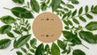 © VolumeThings - Eco-friendly carton with circular green label and leaves, set against a white background. Template for text