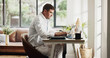 © peopleimages.com - Remote work, laptop and business man in home for planning, budget review and finance report. Consultant, house and person on computer for research, online proposal and website for financial advisor