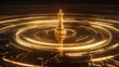 © andrina - Glistening golden chess piece rests at the center of swirling luminous energy rings