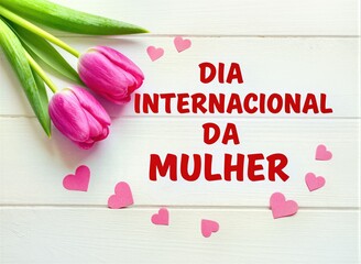  Pink Tulips and Hearts on White, Dia Internacional da Mulher
