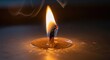 © Narindha - A close-up shot of a single candle burning brightly with a visible wick and melted wax, casting a warm glow.
