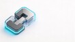 © DesignSells - 3D metallic interlocking chain link with glass cyan glow on white background