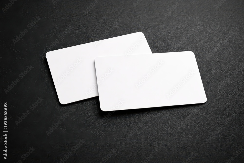 Pair of blank white rectangular cards with rounded corners on black ...