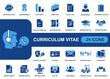 © Lisa - Curriculum vitae icon set. Containing resume profile, contract signature, diploma, graduation cap, briefcase, bar chart, checklist, ID badge, interview and more. Solid fill icons collection.