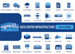 © Lisa - Data center infrastructure icon set. Containing server rack, data center, database, router, network switch, load balancer, patch panel, UPS battery, cloud network and more. Solid fill icons collection