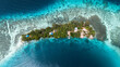 © AmazingAerialAgency - Aerial view of a lush, tropical island surrounded by turquoise and deep blue waters, a tranquil haven in the vast ocean, Solomon Islands, Solomon Islands, Solomon Islands.