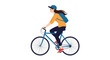 © Washim - Active woman with a blue backpack riding a bicycle on a clear day for exercise or commuting.