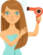 © ONYXprj - Drying hair icon. Woman hold air dryer