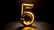 © AI   NEX GEN - Golden Number 5 with Dramatic Lighting and Reflective Surface
