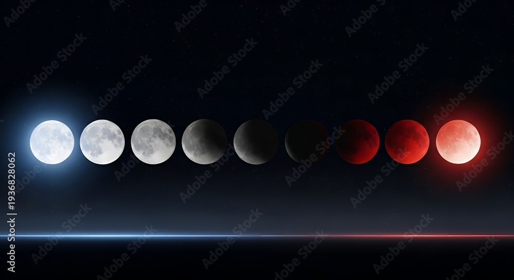 Ilustração Composite lunar eclipse sequence showing moon phases from ...