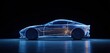 © NasrAI - Side profile of a futuristic sports car outlined in blue light on dark