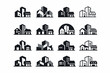 © Svitlana - Mixed-use buildings. Icon set. Set Logo of Mixed-use buildings: urban block with mixed functions. harmonious logo variations of the same emblematic concept,