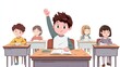 © Melll - Cheerful young boy raising hand in a classroom setting