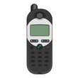 © ita - a simple cell phone black color with a green screen on the front and black dial. Retro communication technology