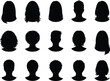 © Sojib - Silhouette collection of human head profiles, diverse hairstyles, male female figures, black vector illustration, fashion design, character modeling element