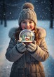 © IMAGINIAC - Girl Holding Snow Globe in Snowy Field Wearing Winter Clothing