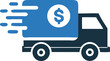 © Shipon - Fast money delivery is indicated by the truck with dollar symbol speeding onward