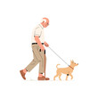 © Samina - An elderly man walking his dog with a cane outdoors