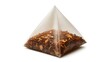 © PAVEL - Pyramid tea bag with brown tea isolated PNG on transparent background, herbal beverage for relaxation and wellness.